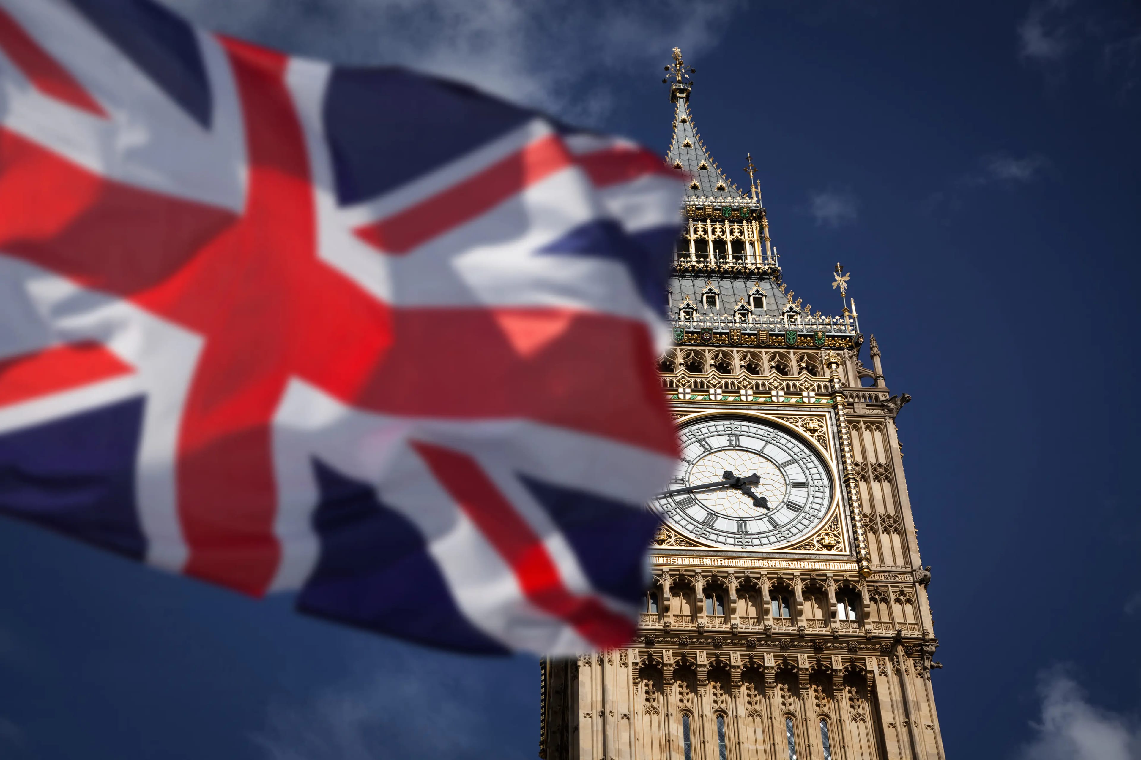 British,Union,Jack,Flag,And,Big,Ben,Clock,Towe,At