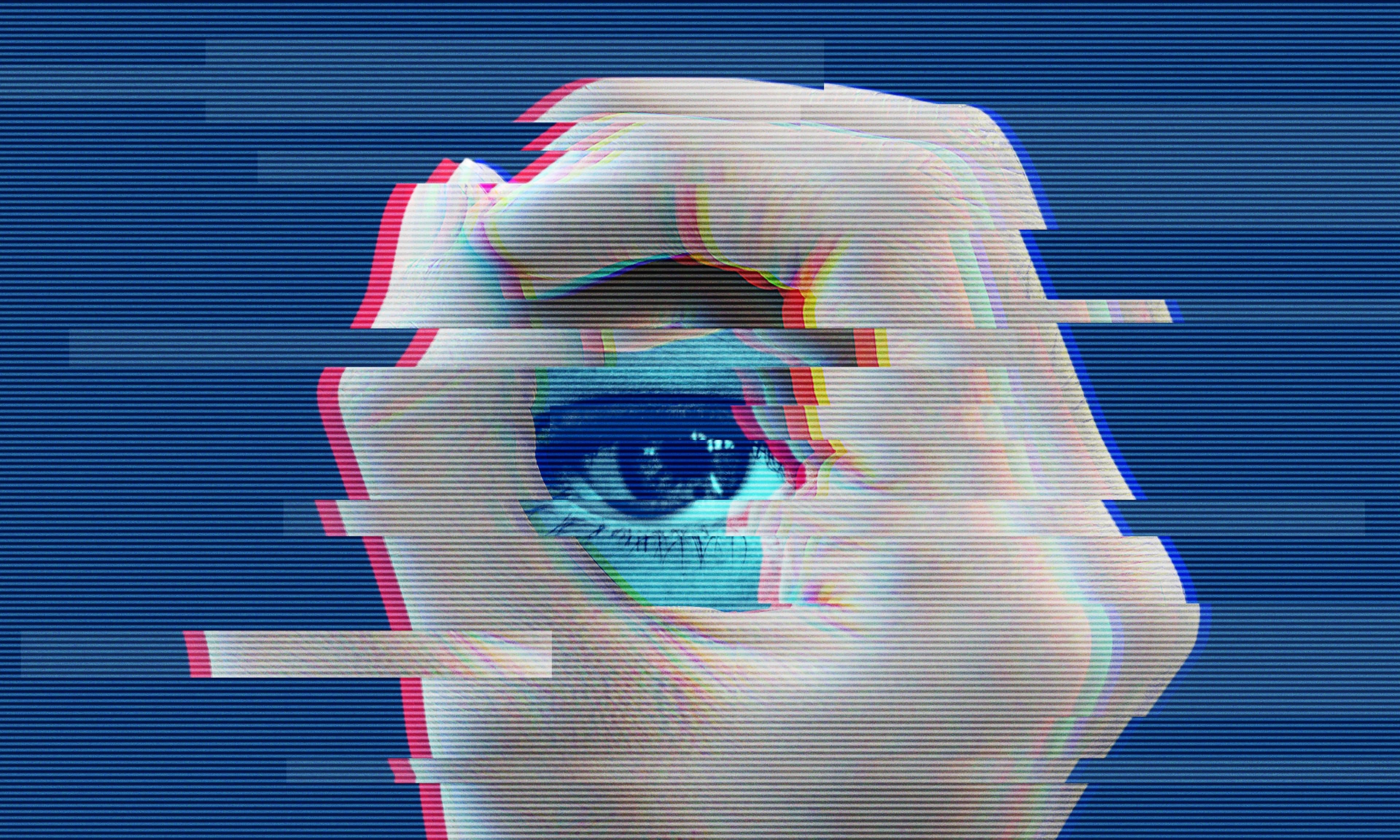 Distorted,Glitch,Digital,Collage,Of,Close-up,Of,An,Eye,Framed