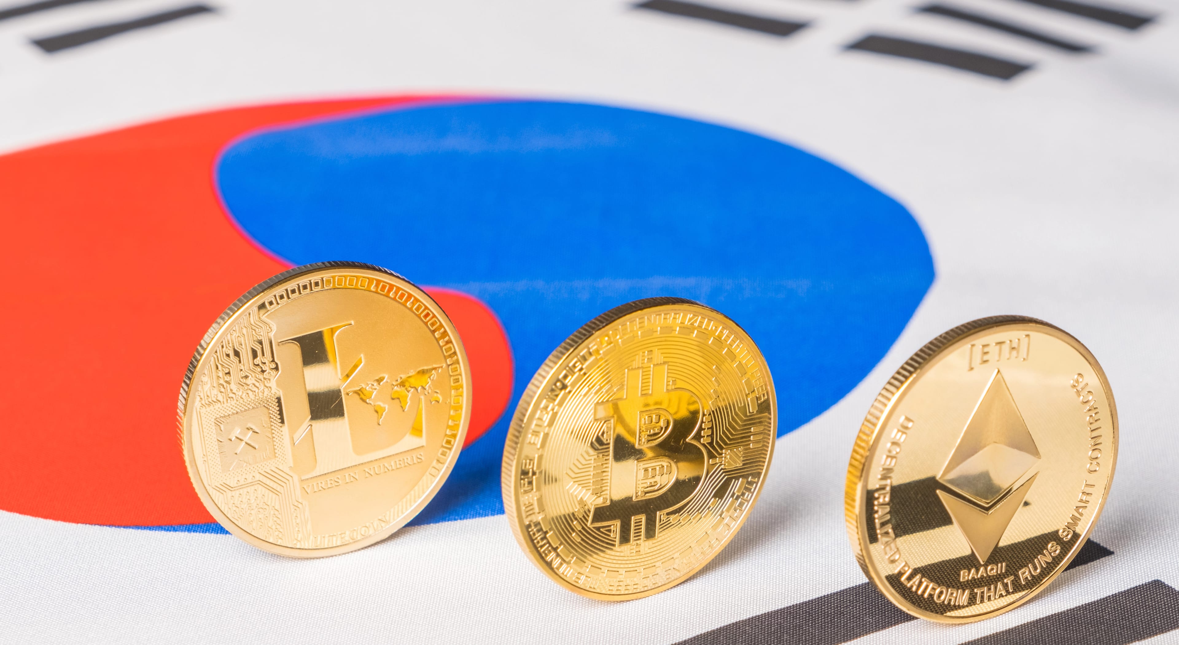 Bitcoin,,Litecoin,And,Ethereum,Against,South,Korean,Flag