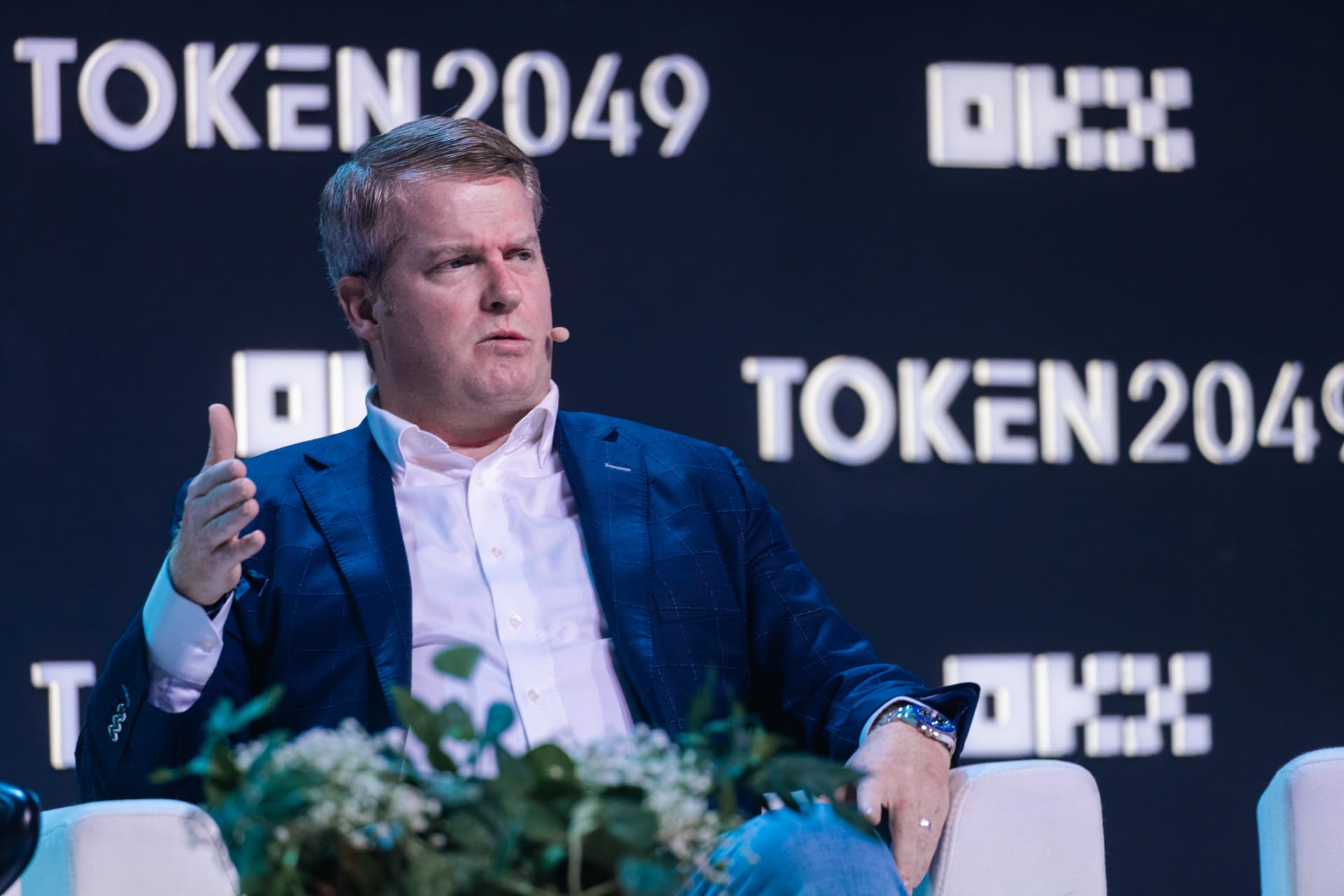 Tim McCourt, global head of equities, FX and alternative products at CME, said the firm has seen a 200% year-over-year increase in open interest for crypto contracts. Source: Token2049.