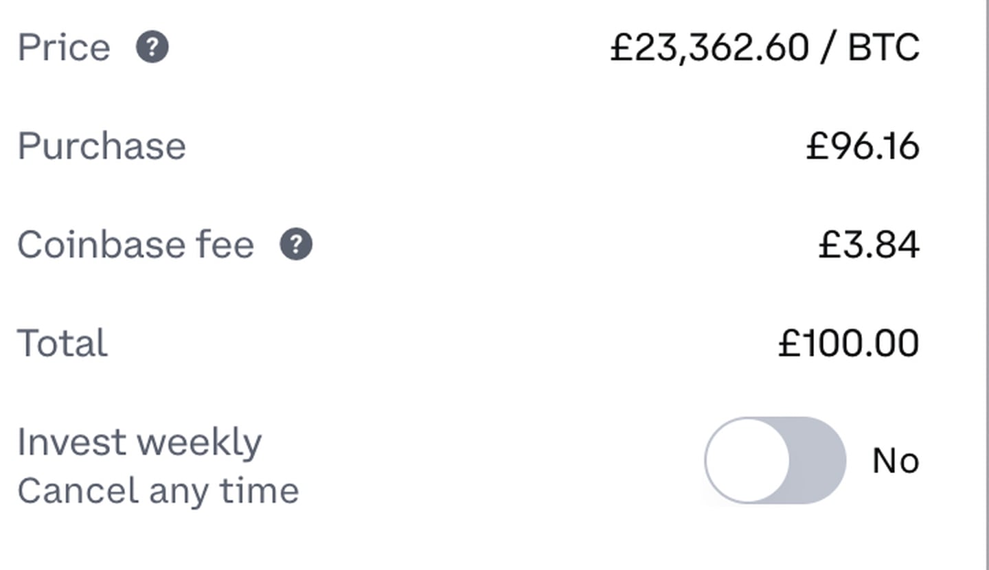 The cost of £100 transaction on Coinbase