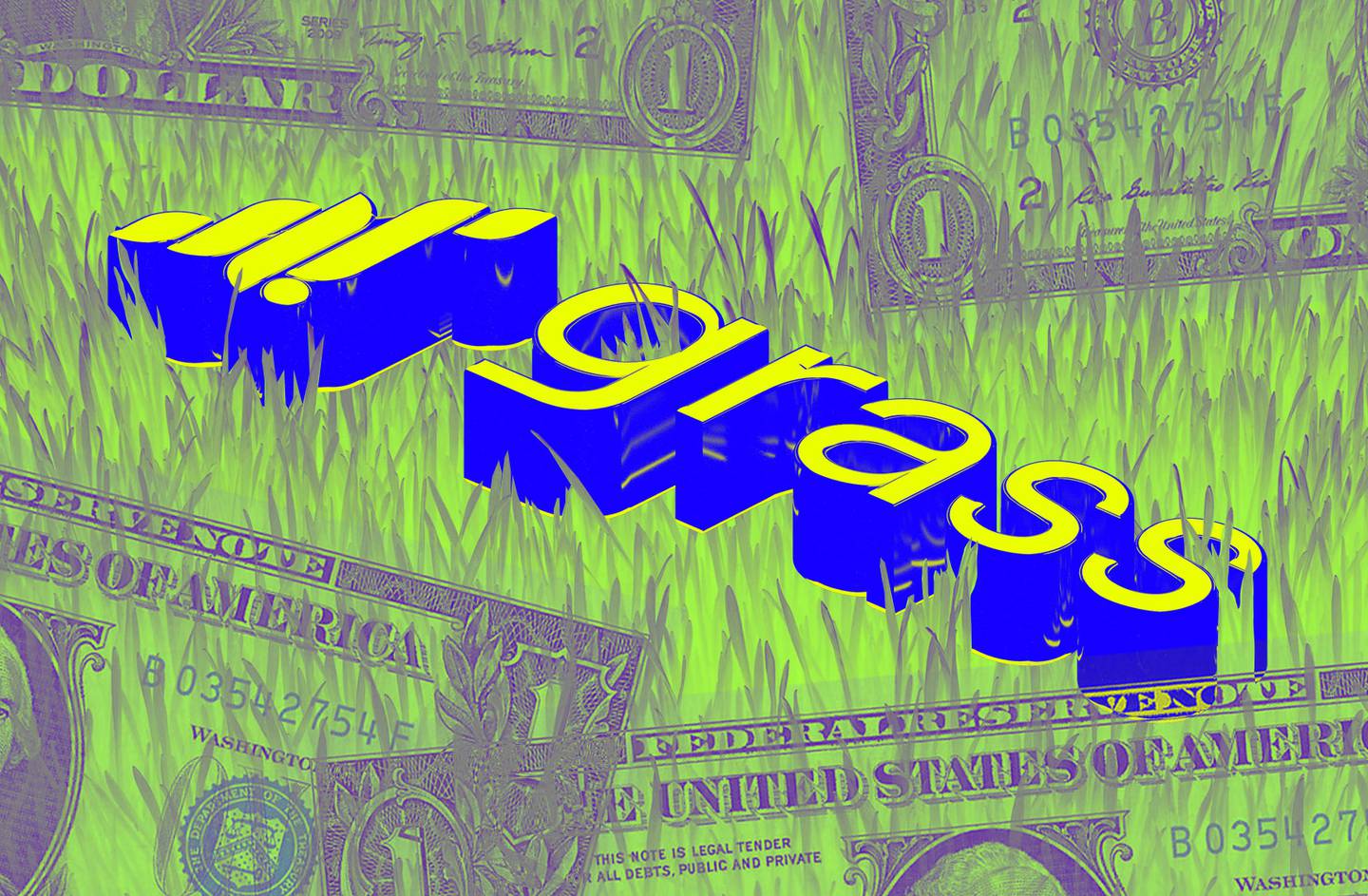 An illustration of Grass logo with dollars and grass growing around.