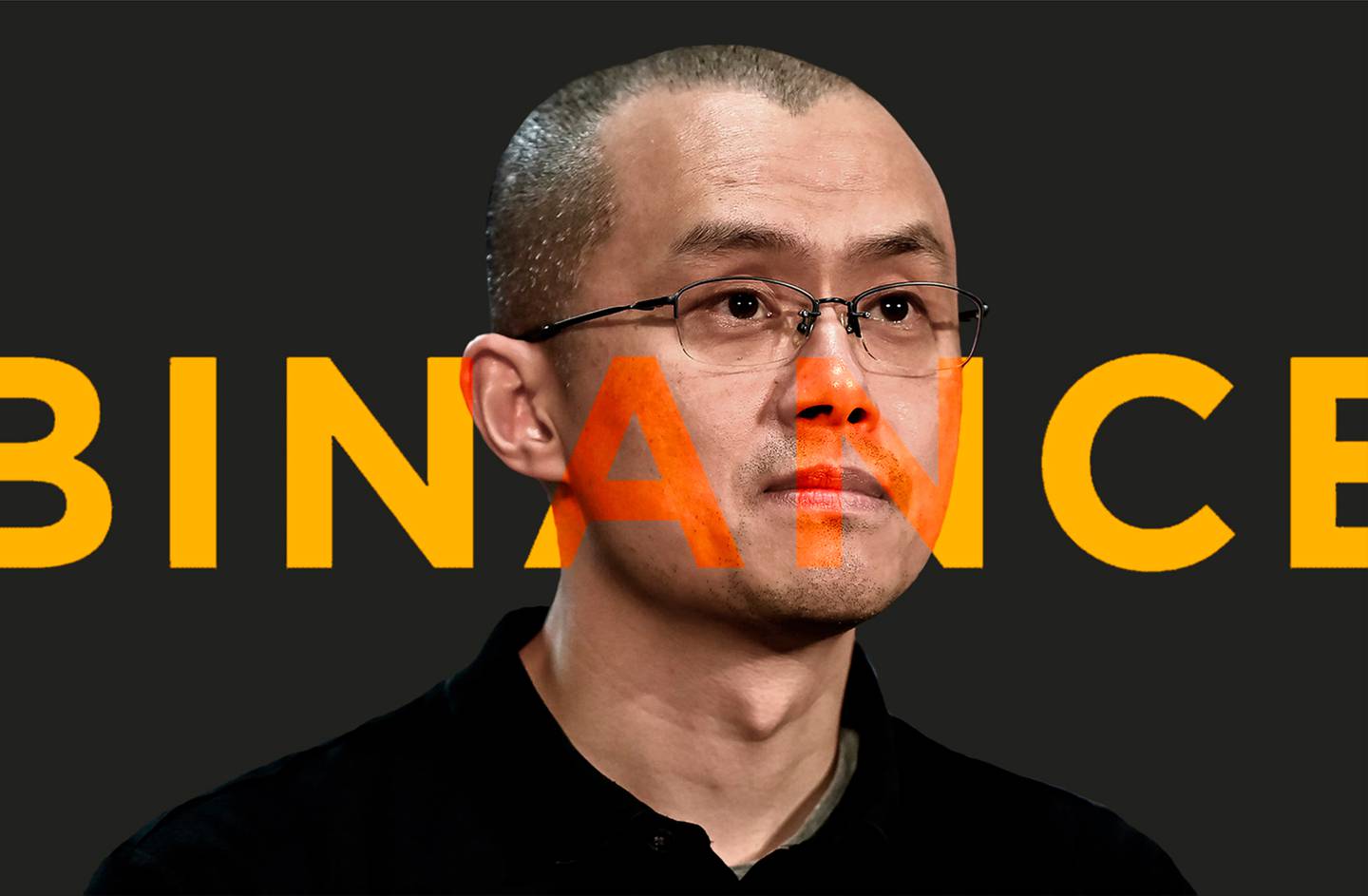 An illustration of Changpeng Zhao with the logo of Binance overimposed on his face.