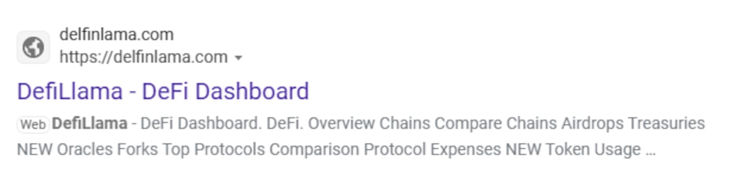 A Fake DefiLlama website on Google search